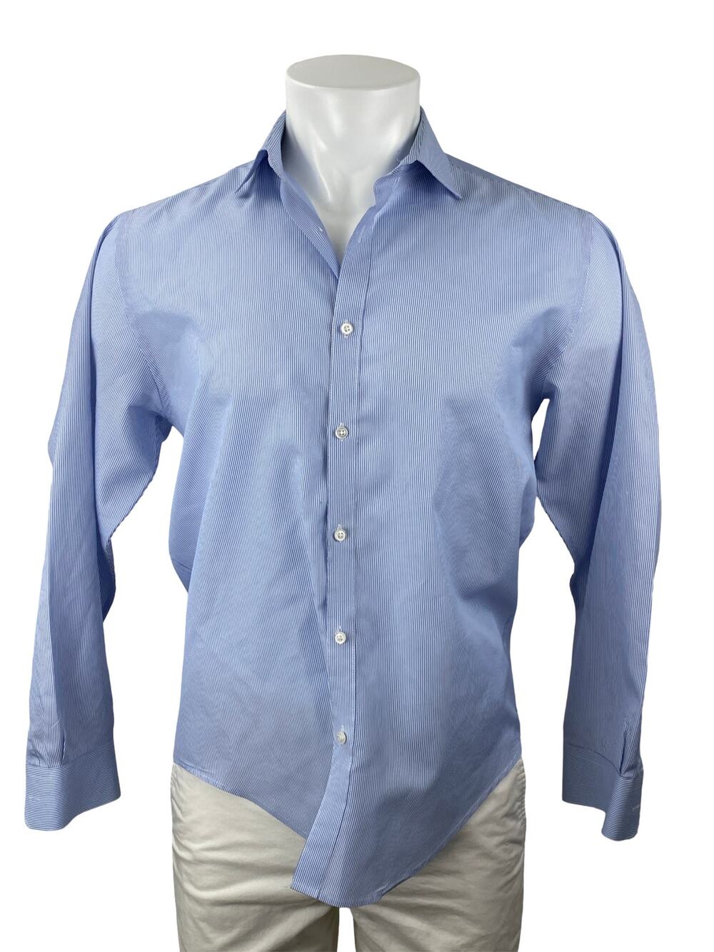 Metropolitan View Men's Blue Stripe Long Sleeve Slim Button Down Shirt Top Sz 32